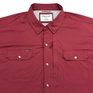 Poncho Shirt Mens 3XL Red Short Sleeve Button Up Magnetic Pockets Nylon Stretch